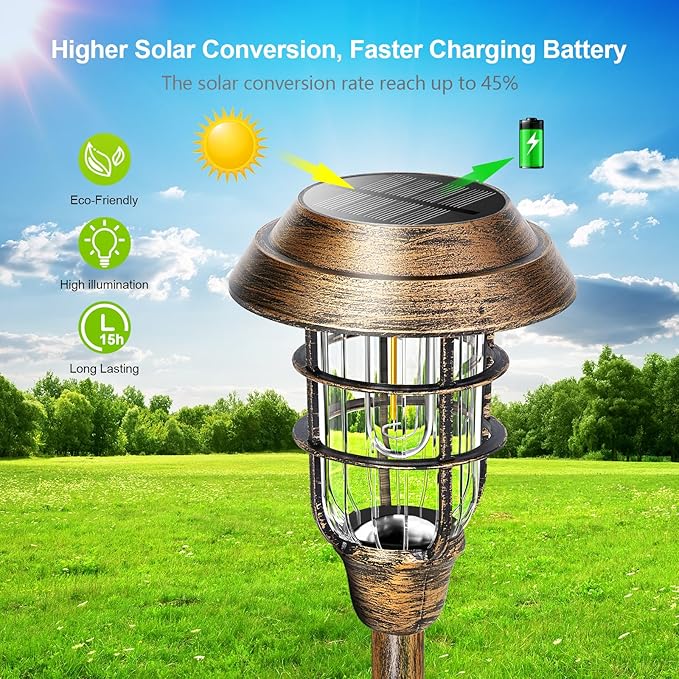 LETMY Solar Outdoor Lights, 8 Pack Bright Solar Pathway Lights Outdoor Waterproof, Up to 15 Hrs Auto On/Off Solar Garden Lights Outdoor Solar Lights for Yard Patio Walkway Driveway Pathway - Bronze