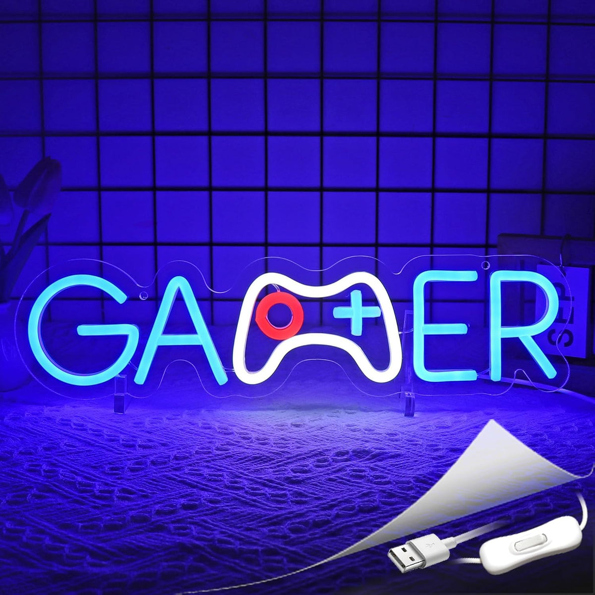 Skiennix Gamer Neon Sign - LED Wall Decor for Gaming Room | USB Powered Light Up Sign for Teen Boys
