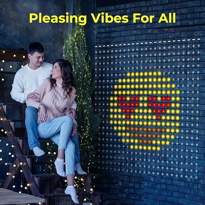 Brewish 400 LED Curtain Fairy Lights | 7.2 x 7.2 Feet Programmable DIY Christmas String Light | Color Changing Music Sync Text, Cartoon Display Options | Remote & App Controlled | IP65 Waterproof