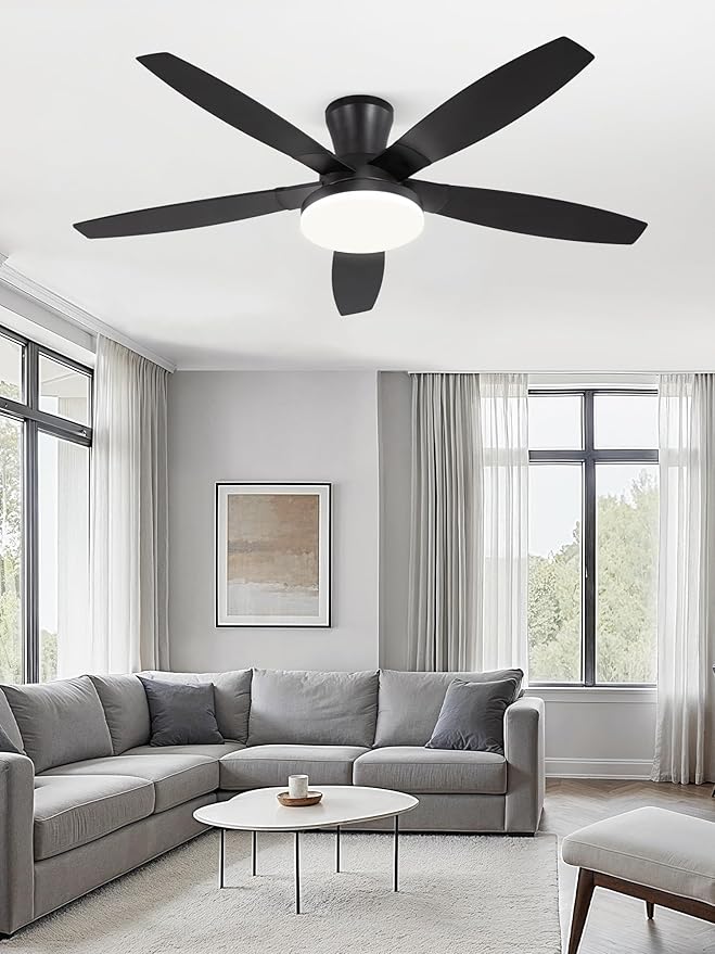 ZMISHIBO 52 inch Ceiling Fans with Lights and Remote/APP Control,Black Low Profile Ceiling Fan with Light,Quiet DC Motor,LED Dimmable, Modern Flush Mount Ceiling Fan for Bedroom Indoor/Outdoor Patio
