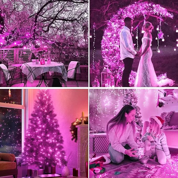 100 LED Pink Valentine Lights, 32.5ft 16Modes Valentine Room Lights, connectable Plug in Pink Christmas String Light Indoor Outdoor for Christmas Bedroom Valentines Party Galentine's Day Decoration