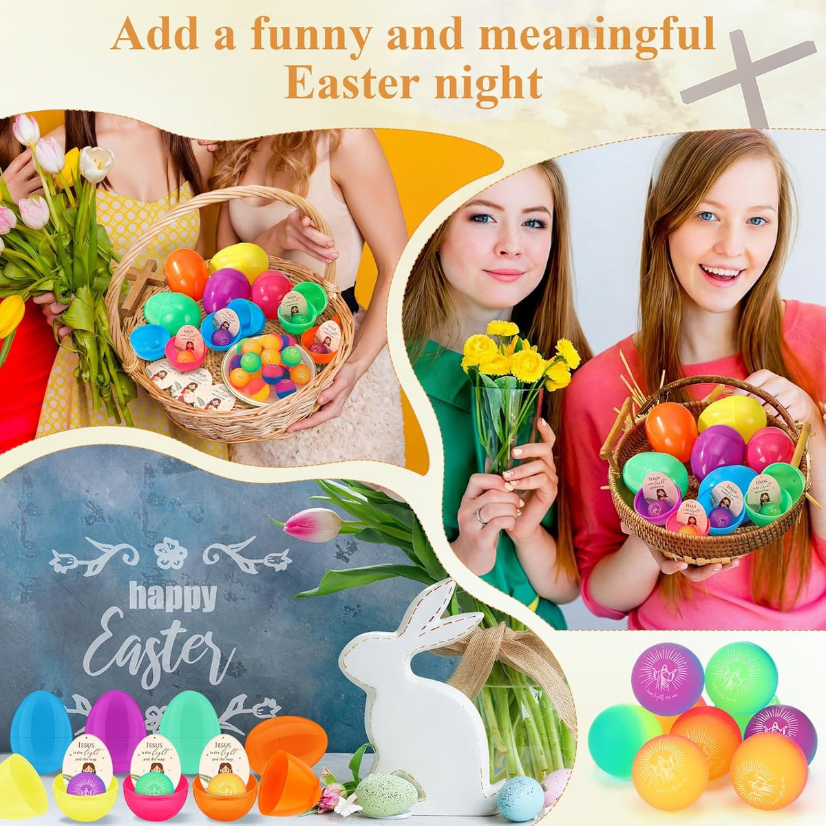 Wettarn 36-Piece Christian Easter Egg Set - Jesus is the Light Bouncy Balls & Cards for Basket Stuffers