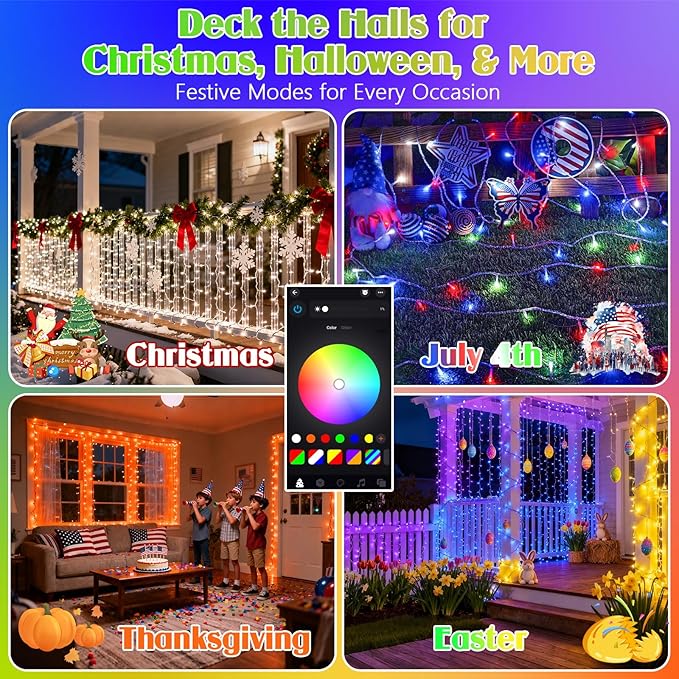 2025 New 88FT 240LED Smart Color Changing Easter String Lights Outdoor App Control RGB LED String Lights with Remote & Timer, Waterproof Twinkle Easter Tree Lights Indoor for Holiday Xmas Decor