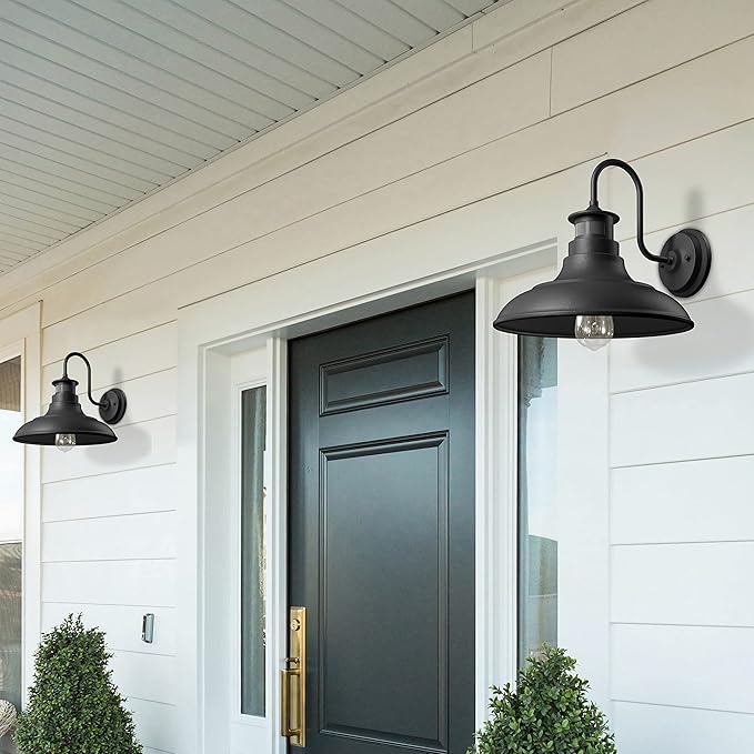 2 Pack Farmhouse Gooseneck Wall Sconce Barn Lights,Motion Sensor and Dusk to Dawn Outdoor Wall Mount Lighting Fixtures,3 Modes Exterior Porch Light IP65 Waterproof E26 Matte Black Wall Lamp for Patio