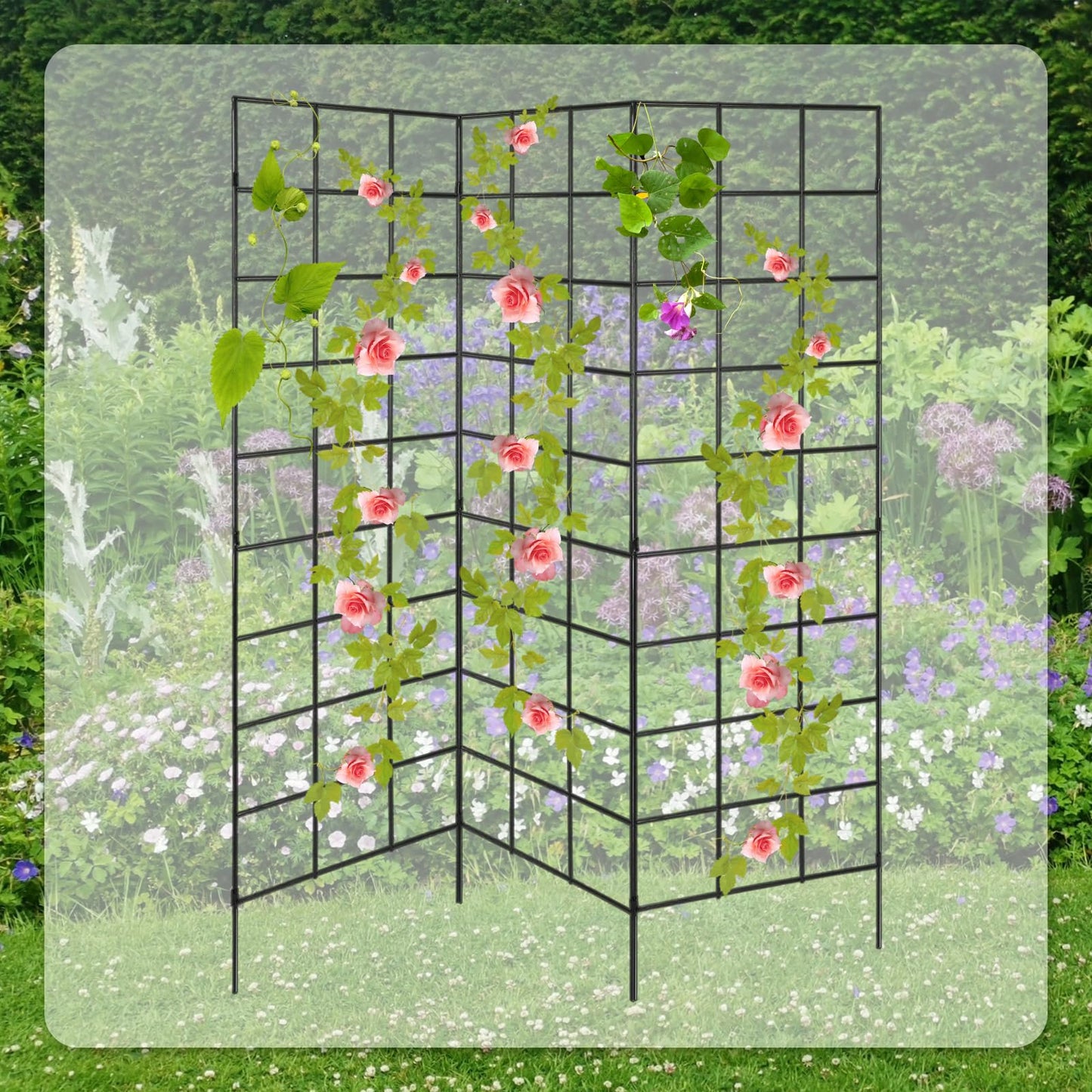 Menkxi 3 Panel Folding Garden Trellis for Climbing Plants, 52.6" W x 58" H Sturdy Metal Frame Cucumber Metal Trellis Garden Plants Support for Outdoor Pea Grape and Other Climbing Vegetable