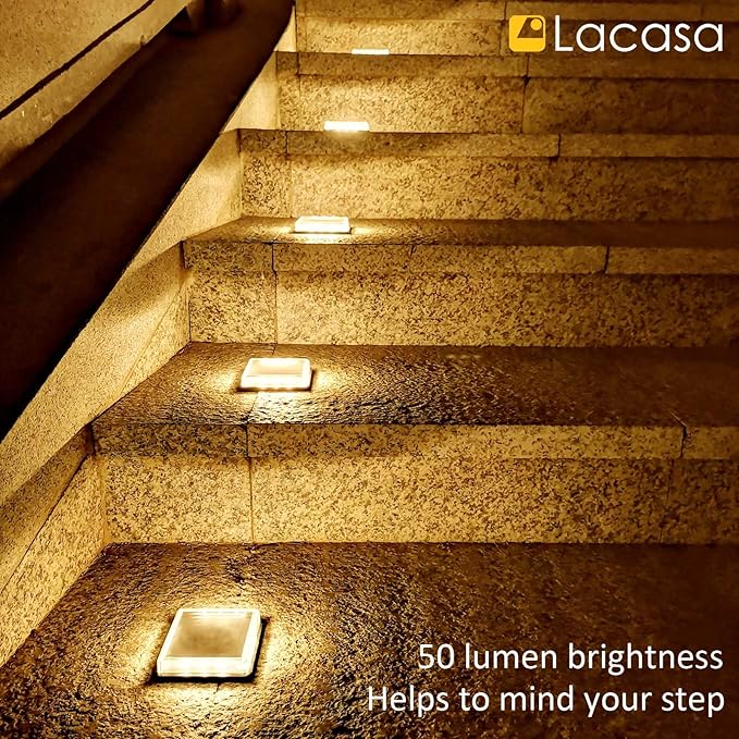 Lacasa Solar Step Lights, 4-Pack 50LM 3000K Warm White LED Solar Deck Lights, Outdoor Solar Powered Step Lights, IP68 Waterproof for Garden Stairs Ground Driveway Pathway