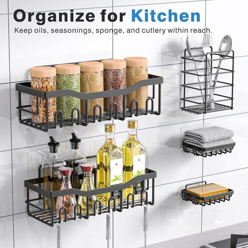 EUDELE Adhesive Shower Caddy - 5 Pack Rustproof Stainless Steel Bath Organizers | No Drilling Shelves for Easy Bathroom Storage
