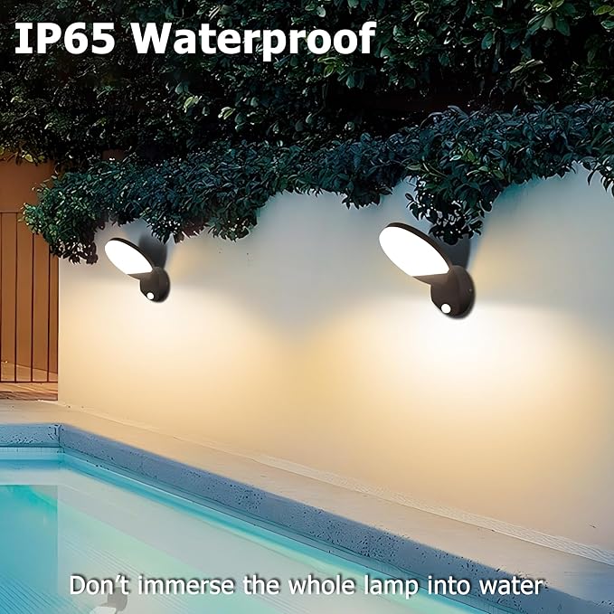 Motion Sensor Outdoor Wall Light 18W 1980LM Black Round LED Porch Lights IP65 Waterproof Wall Sconce Lighting 350°Rotating 180° Foldable Exterior Patio Wall Light Fixture for House