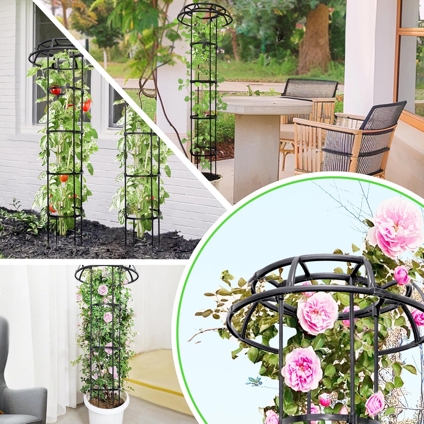2-Pack 65-Inch Garden Trellis for Climbing Plants,Heavy-Duty Metal Obelisk with Mushroom Top,Stable Support for Potted Clematis,Tomato,Cucumber,Rose,Pea & Vine