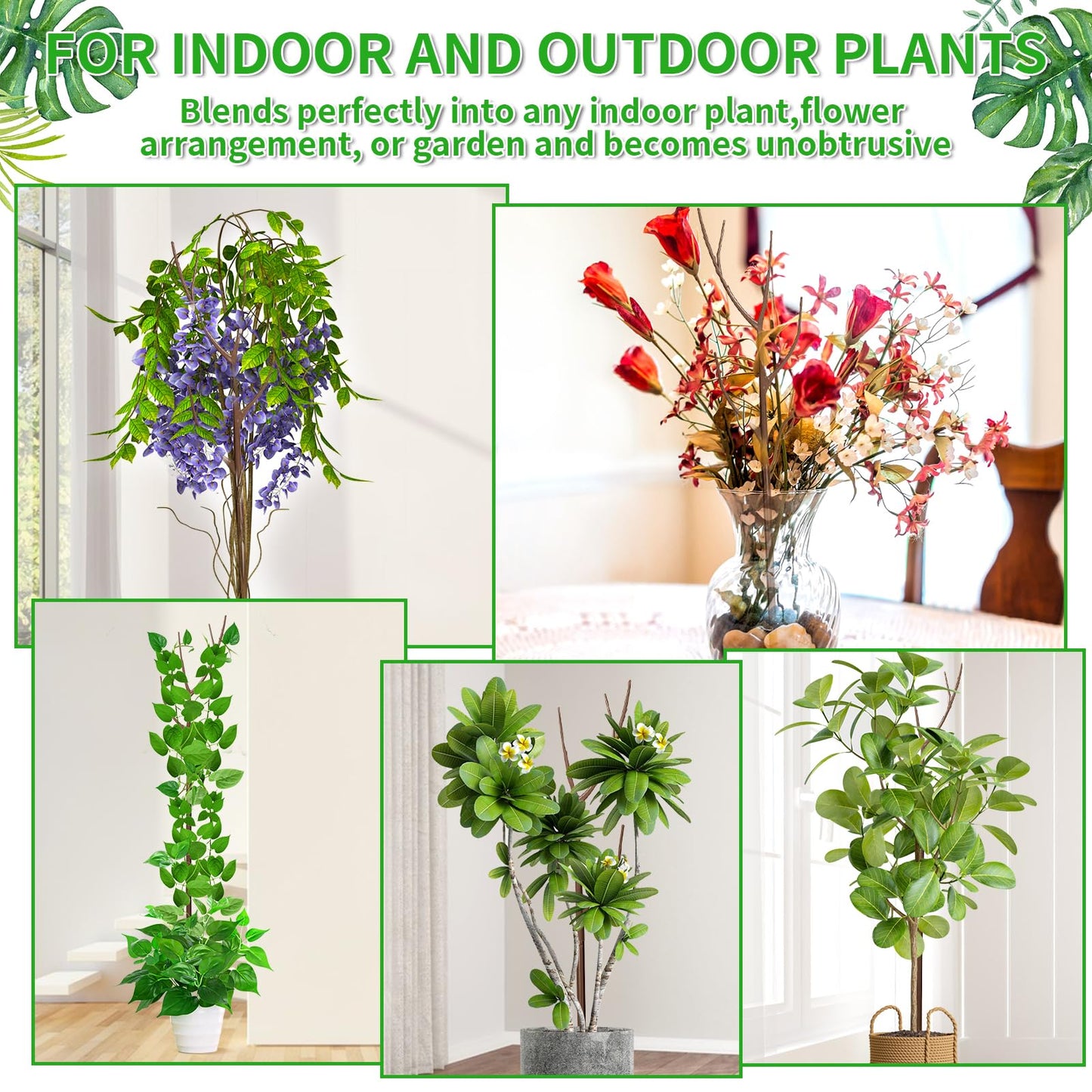 ROADPLUM 4 Pack 27.56" Detachable Twig Plant Support Stakes Set, Blends in to Plant, Branch Plant Sticks with Orchid Clips Twist Plant Ties, Twig Trellis for Indoor Outdoor Plants Potted Plants Flower