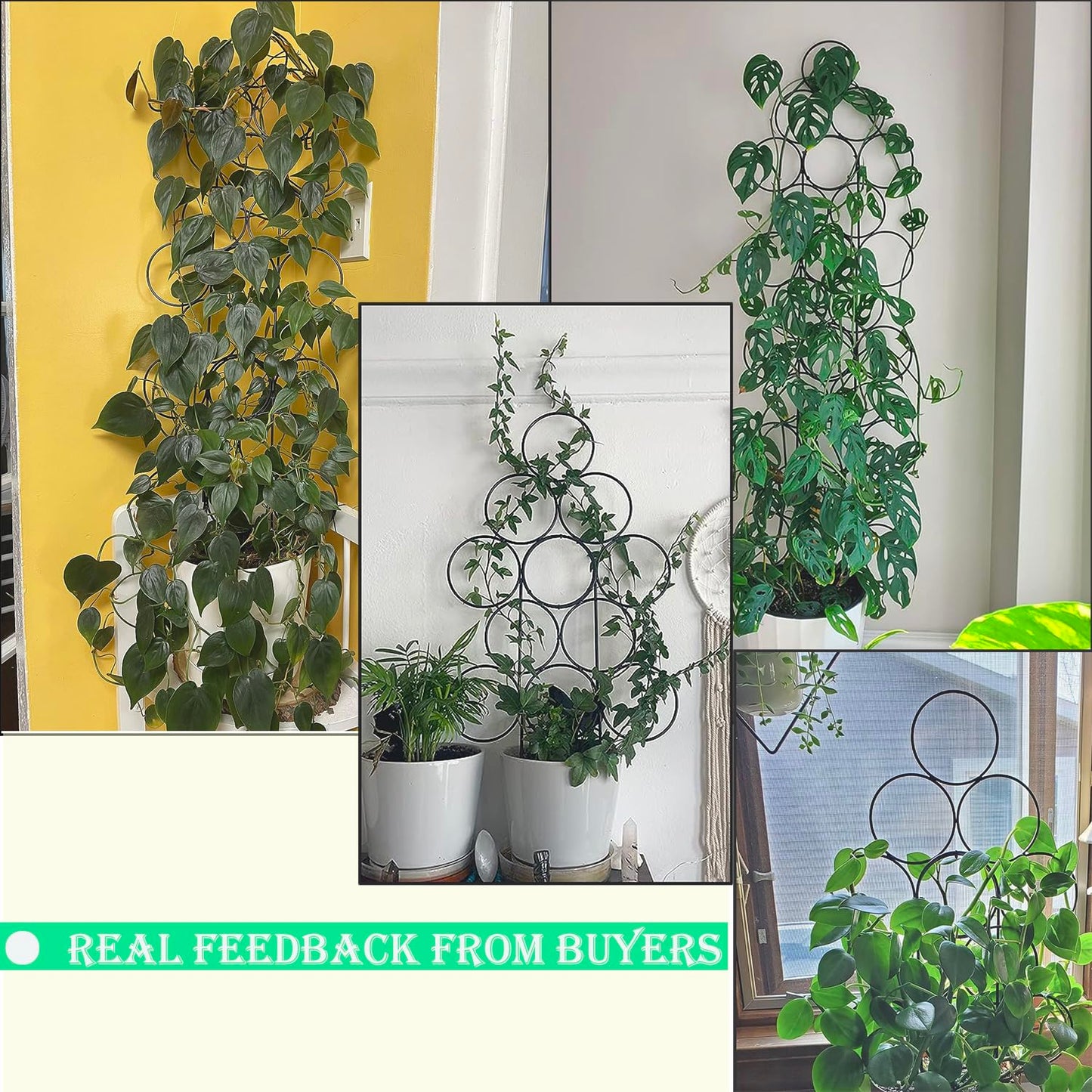 IA Garden Trellis for Climbing Plants Indoor, 3 Pack Stackable Garden Trellis for Potted Plant Support, 14.2 Inch Small Houseplant Metal Wire Trellis for Vine Ivy Rose Plant Trellis (Black)
