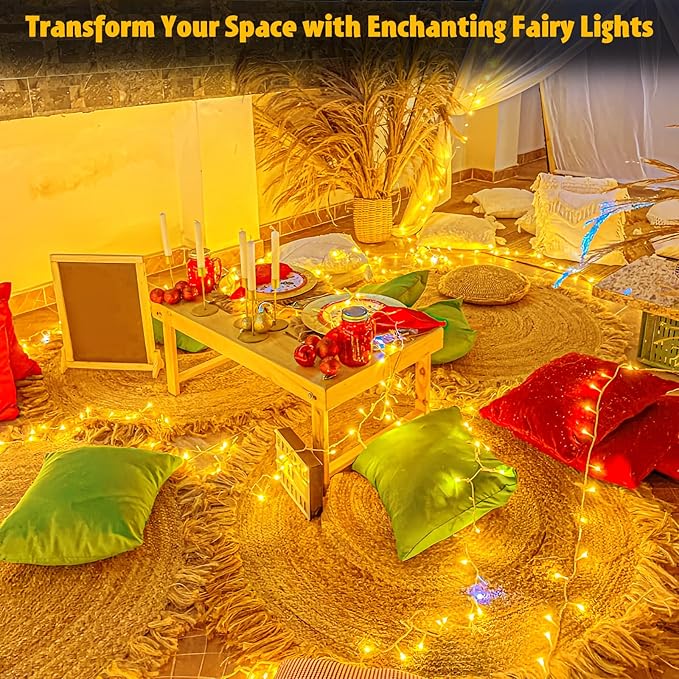 String Lights Outdoor Waterproof 9.8ft 30 LED, Warm White Fairy Lights Battery Operated with Timer Clear Wire for Indoor & Outdoor Decorations Garland Party Garden