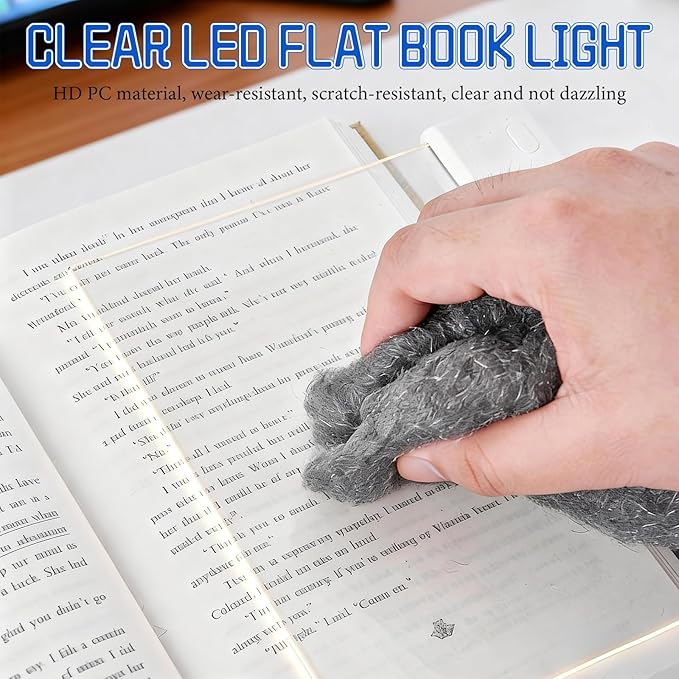 Flat Book Light, Rechargeable Clear LED Flat Reading Light with 3 Colors & Timer, Dimmable Panel Plate Book Lamp Full Page Light, Eye Protection, Book Lights for Reading at Night (White)
