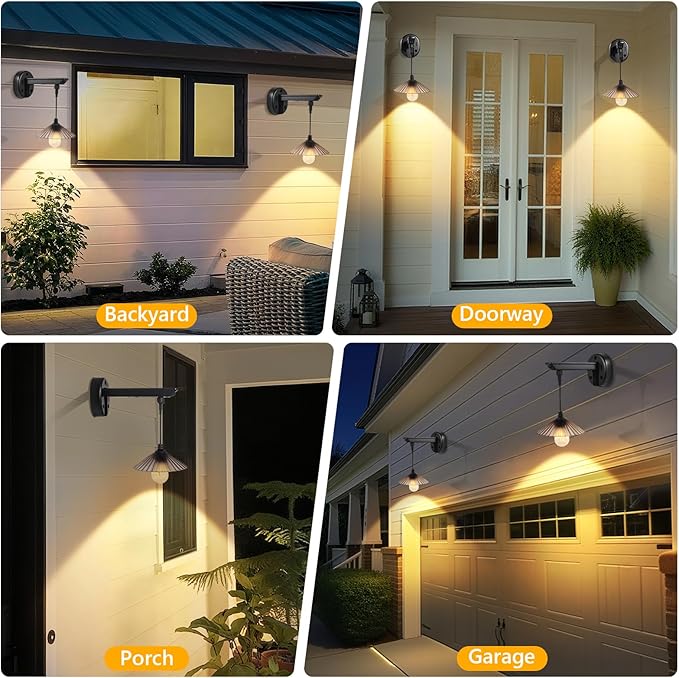 Solar Barn Lights Outdoor, Dusk to Dawn Outdoor Wall Sconces, 3 Lighting Modes with Motion Sensor, Waterproof Farmhouse Wall Mount exterior wall light for Porch, Garage, Patio (2 Pack, Smoky Gray)