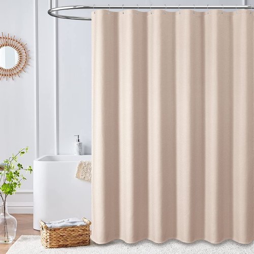 Dynamene Stall Fabric Shower Curtain - 36x72 Waffle Weave Weighted Cloth Shower Curtains for Bathroom, Neutral Heavy Duty Hotel Spa Luxury Bath Curtain Set with 6 Plastic Hooks, Rose