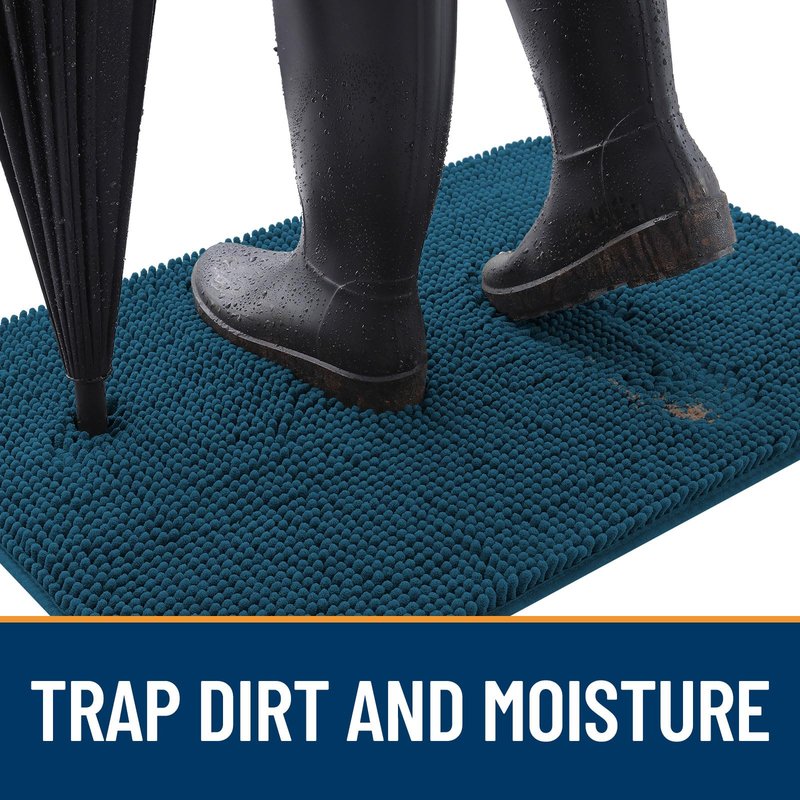 OLANLY Dog Door Mat for Muddy Paws 54x24, Absorbs Moisture and Dirt, Absorbent Non-Slip Washable Doormat, Quick Dry Chenille Mud Mat, Entry Indoor Entryway Carpet for Inside Floor, Atlantic Blue