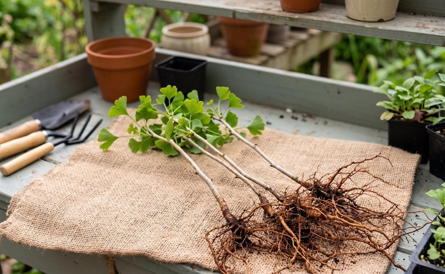 Ginkgo Biloba Maidenhair Tree, Live Bare Root Starter Plant, 12-24 Inch, Ships Dormant, Ready to Sprout (5 Plants)