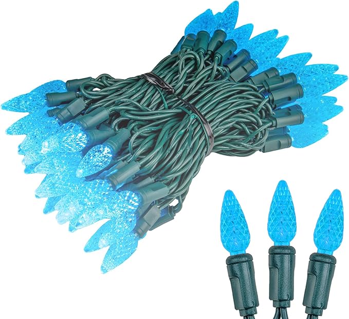 Novelty Lights 24FT 70 LED C6 LED Christmas String Lights, Outdoor Christmas Tree Commercial Grade LED String Lights, Permanent Christmas Lights Outdoor Tree Decorations Outdoor (Teal)
