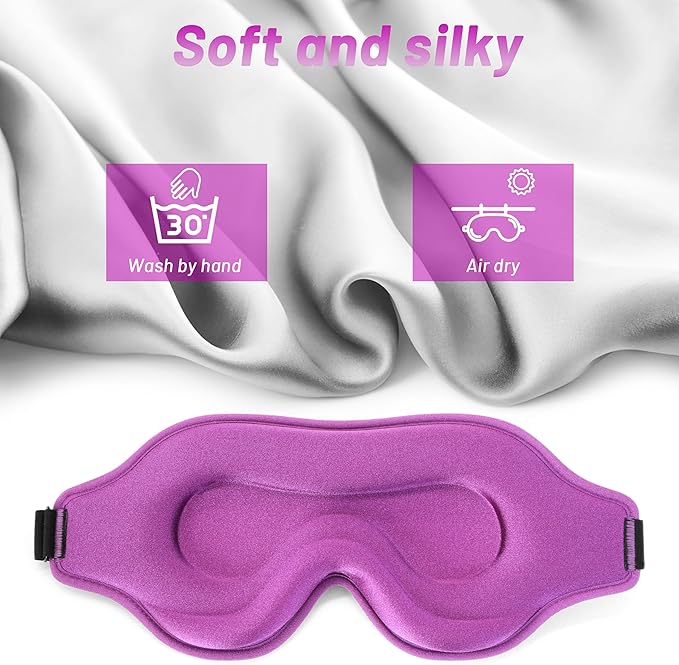 Sleep Eye Mask for Men Women, Lash Extensions 3D Sleeping Mask for Side Sleeper, Travel Blackout Night Blindfold Eye Shade Cover with Adjustable Strap (Purple-3D)