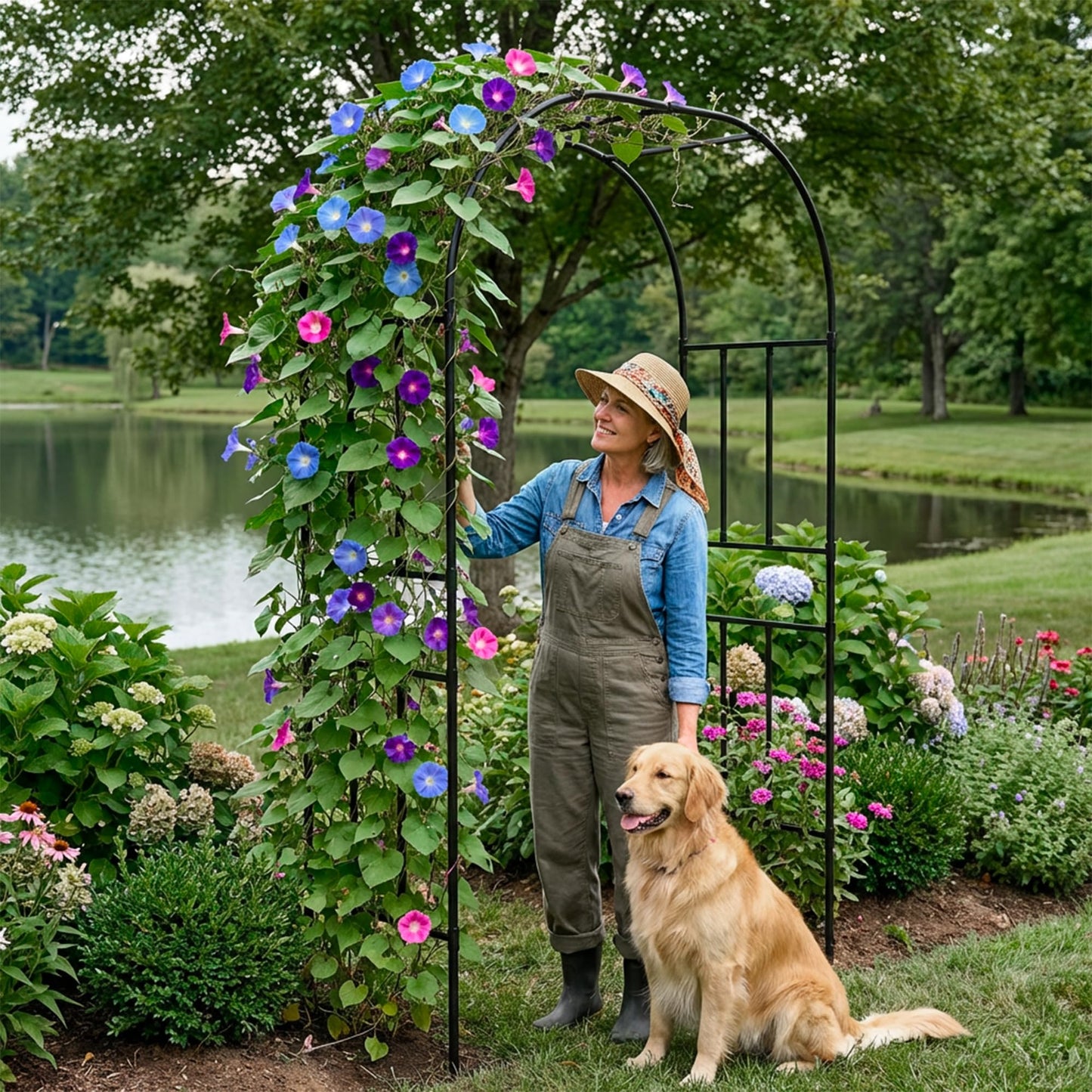 popsea Extra Heavy Duty Garden Arch - 1" Thick Steel Frame (Reinforced) | High Weight-Bearing Metal Arbor for Climbing Plants, Tomatoes & Heavy Vines, 59.1" L x 94.8" H