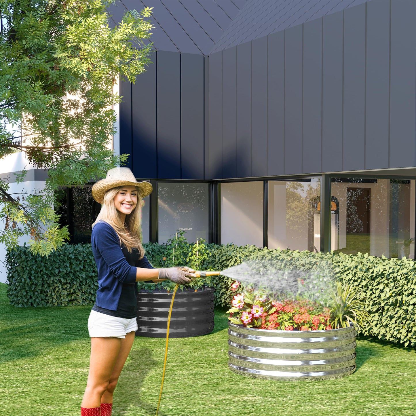 DIIYIV 3Pack 2x2x1ft Galvanized Raised Garden Bed, Planter Raised Garden Beds Outdoor, Round Clearance Raised Garden Beds for Gardening Vegetables