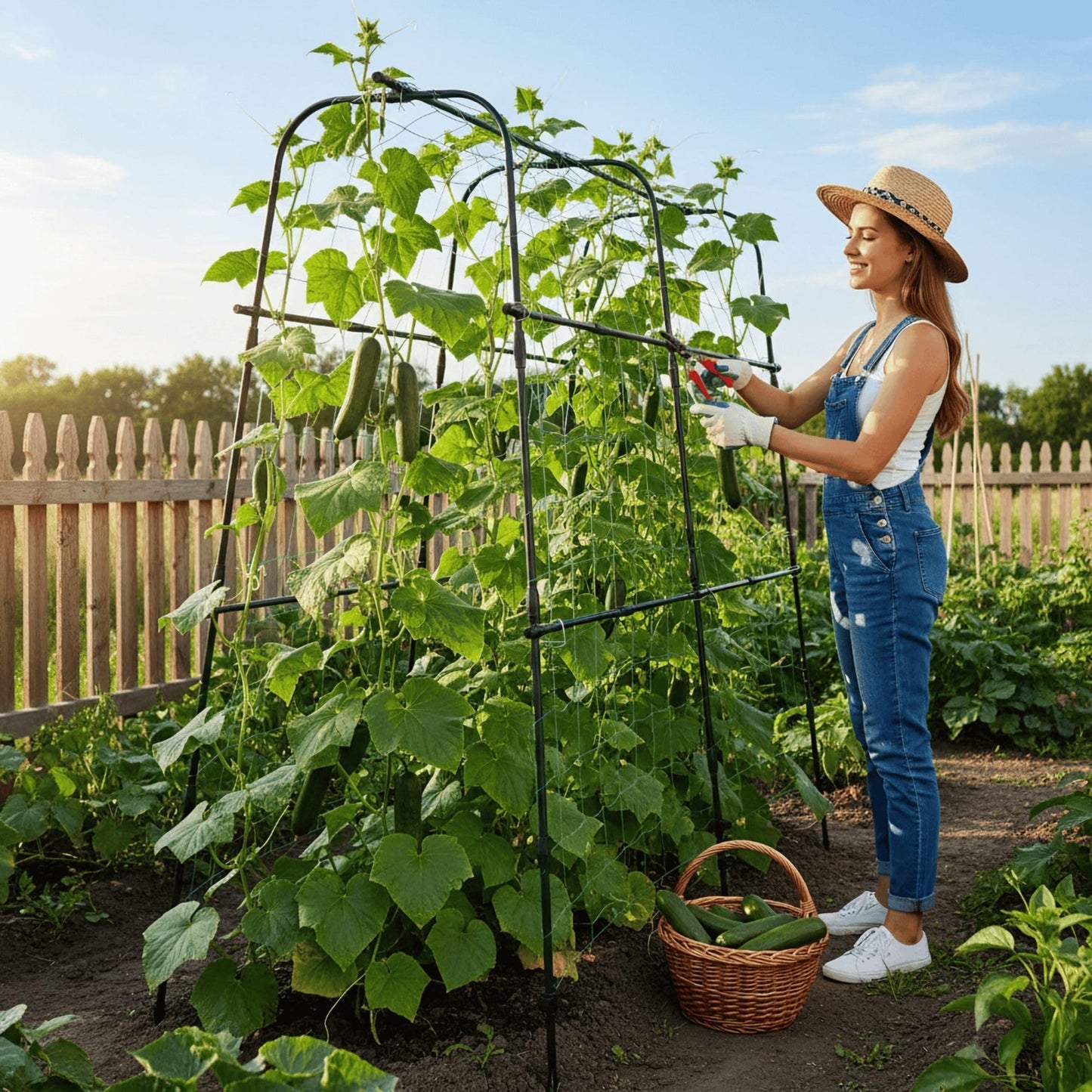 BAXAM Cucumber Trellis Arch 5.3FT Black PP Coated Stainless Steel Garden Arch Trellis for Climbing Plants Outdoor, Garden Vegetable Trellis for Climbing Plants with Netting