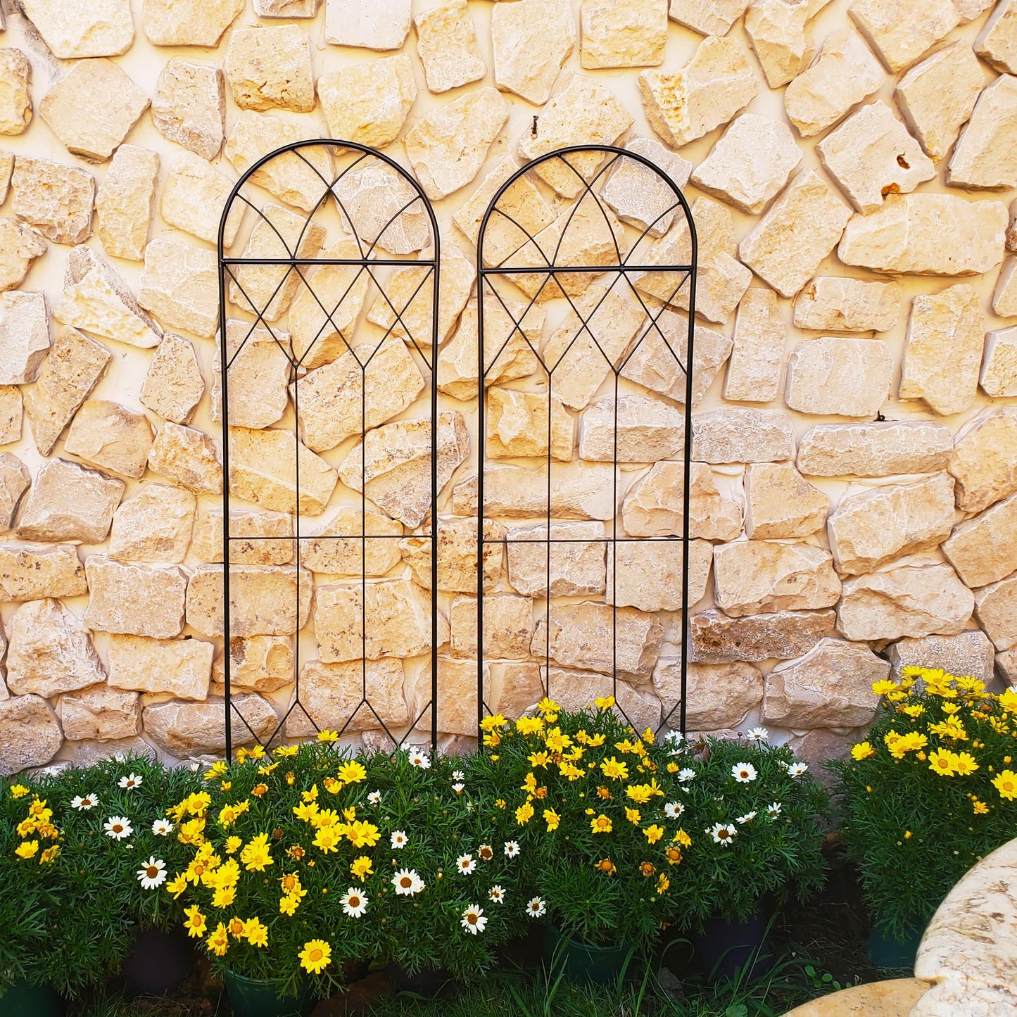 SCENDOR Garden Trellis for Climbing Plants Outdoor 2 Pack 59" H x 15.9" W Unique Design Metal Trellis for Cucumber, Tomatoes, Vines, Flower Beds, Roses - Rust Proof Iron
