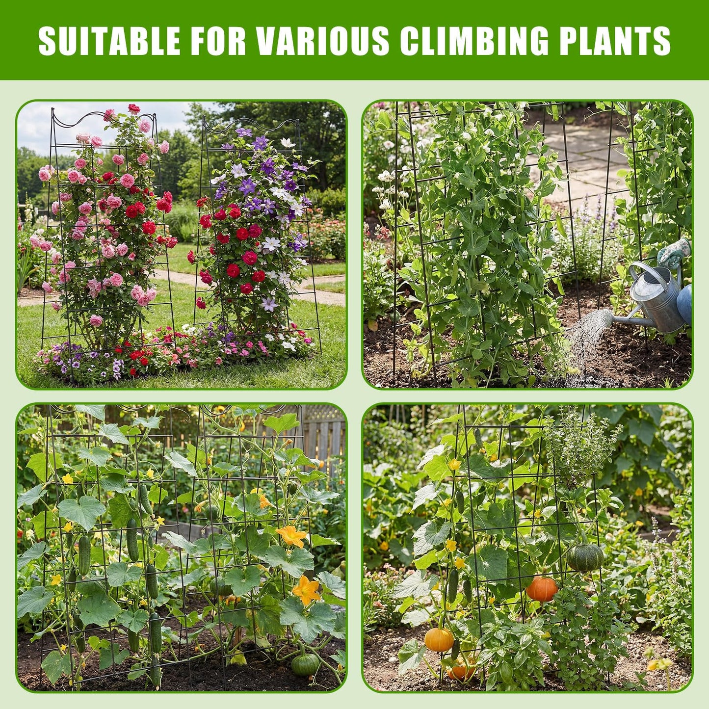 Wesiti 2 Pack A Frame Garden Trellis for Raised Bed, 16.5 x 40 Inch Heavy Duty 5 mm Steel Cucumber Trellis Foldable Climbing Plant Support for Cucumbers Tomatoes Peas Squash Zucchini Vine Vegetables