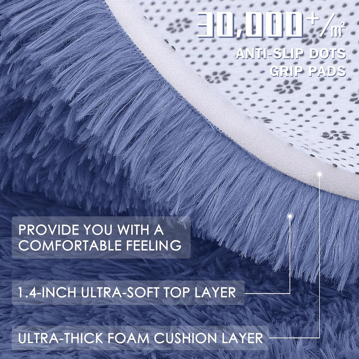 OLANLY Large Area Rug - Soft Fluffy Shaggy Carpet for Living Room & Bedroom | 5x7 Denim Blue