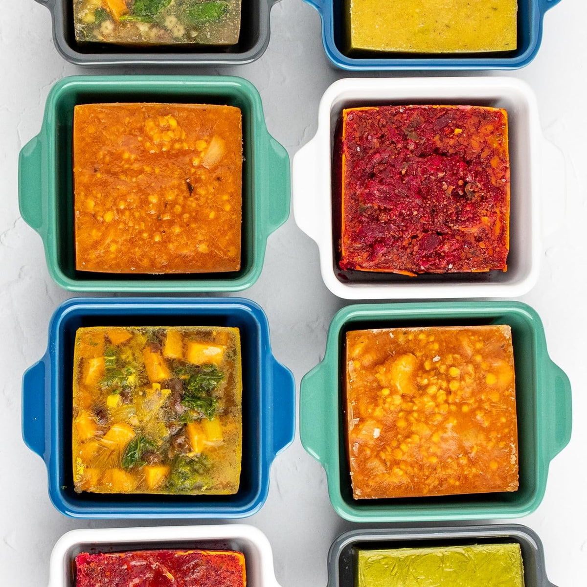 Souper Cubes Stoneware Baking Dishes - Premium Mini Ceramic with Silicone Covers, Set of 2 | 5" x 5" - Kale