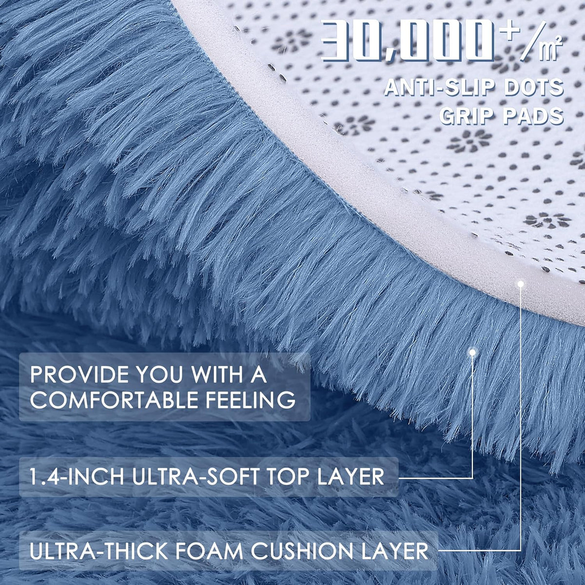 OLANLY Large Area Rug - Soft Fluffy Shaggy Indoor Carpet for Living Room & Bedroom | 6x9 ft, Blue