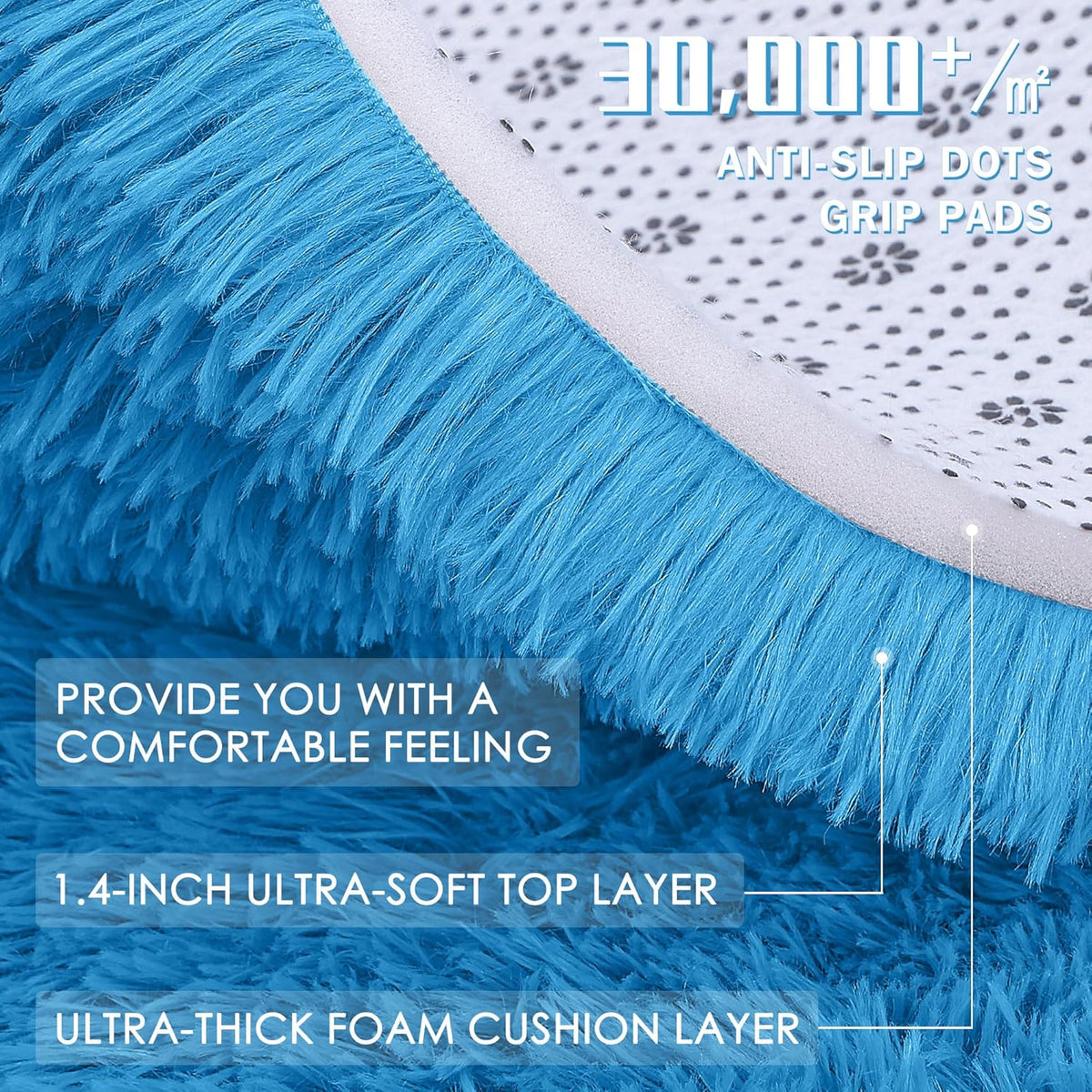 OLANLY Large 5x8 Machine Washable Area Rug - Soft Fluffy Shaggy Carpet for Living Room & Bedroom - Bright Blue