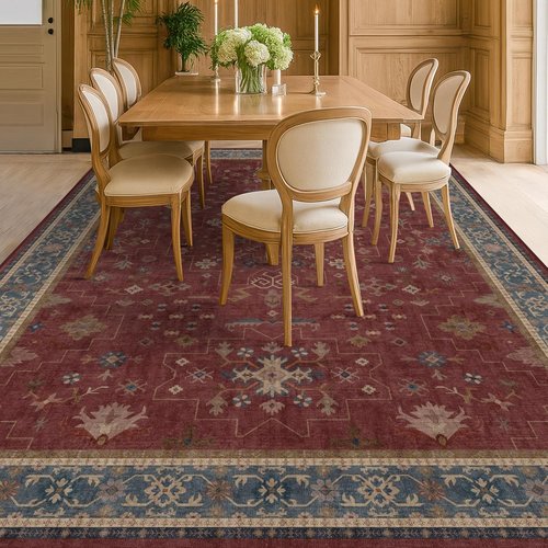 Hazo Haus Large Oriental Area Rug 8x10 - Burgundy Soft Washable Non-Slip Indoor Décor