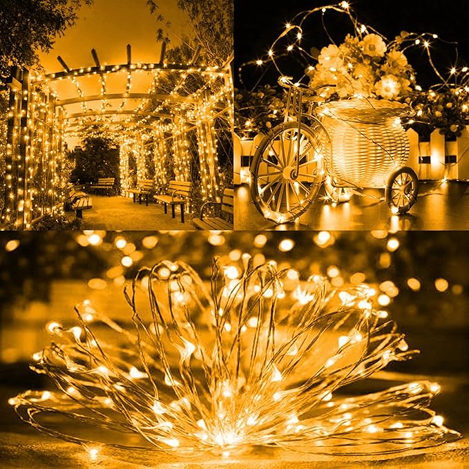TW SHINE Warm White Solar String Lights Outdoor, Total 160 FT 480 LED Solar Powered Waterproof Fairy Lights 8 Modes Copper Wire Lights for Christmas Party Tree Wedding Yard Decorations, 4 Pack