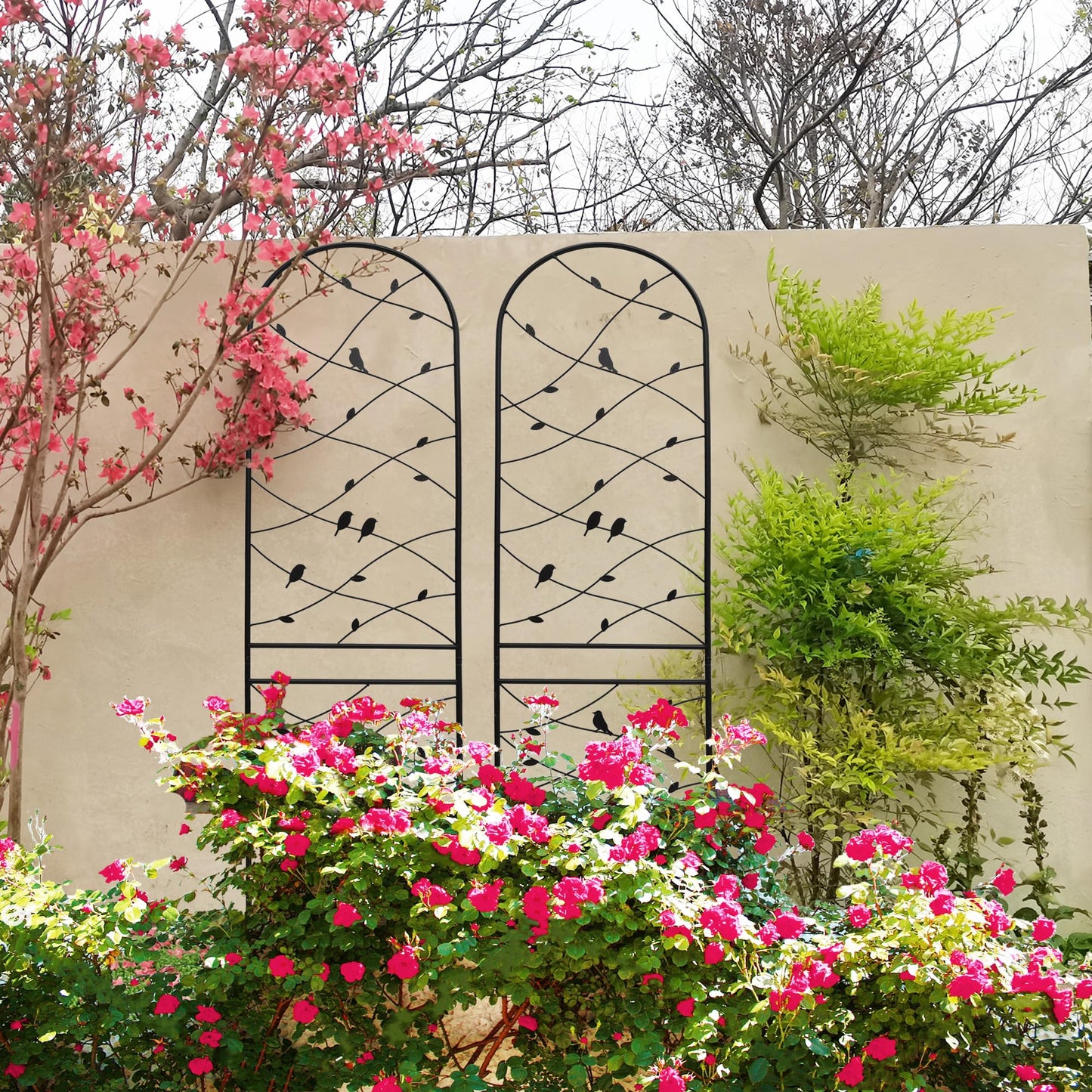 2 Pack Garden Trellis for Climbing Plants 86.7'' x 19.7'',Black Metal Garden Trellis,Heavy Duty Rustproof Plant Trellis for Rose Vine Vegetable