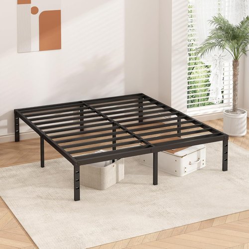 HLIPHA Metal Platform Bed Frame - 16-Inch Tall King Size | Heavy-Duty Support Slats, No Box Spring Needed, Easy Assembly - Black