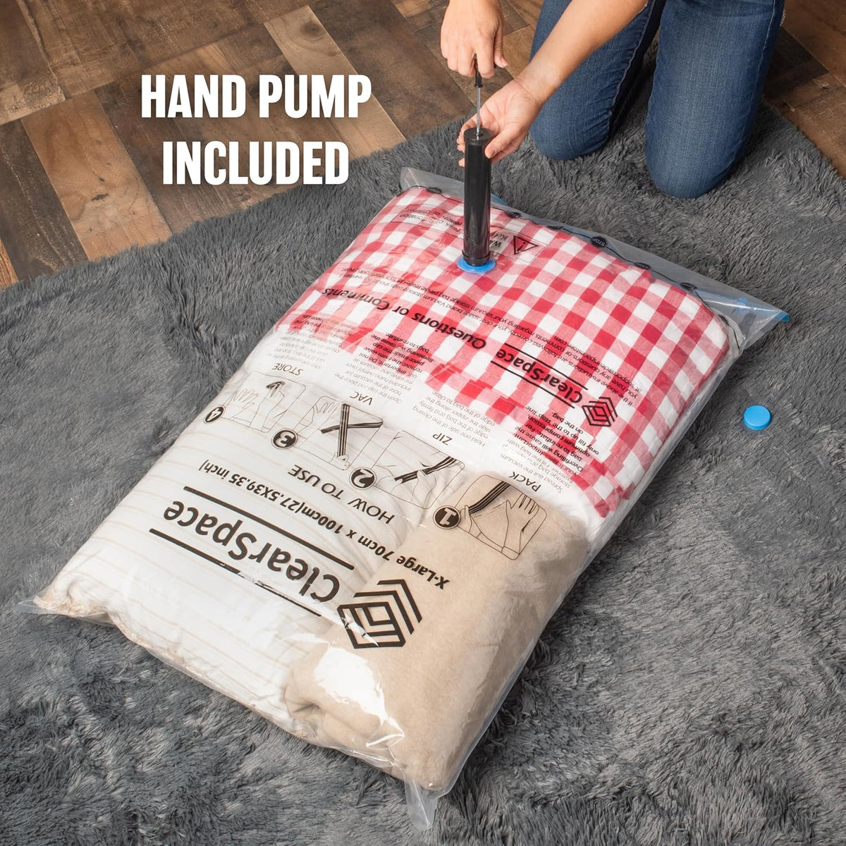 Skiennix Vacuum Seal Bags - Jumbo Space Saver for Clothing & Blankets | Hand Pump Included