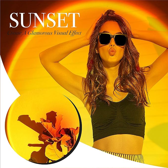 High Speed Sunset Lamp Projector – LED Lights Projector in Sunset, Red Sunset and Rainbow – Adjustable Sunset Projection Lamp with Integrated LED Chip – Professional and Amateur Photoshoots (Sunset)
