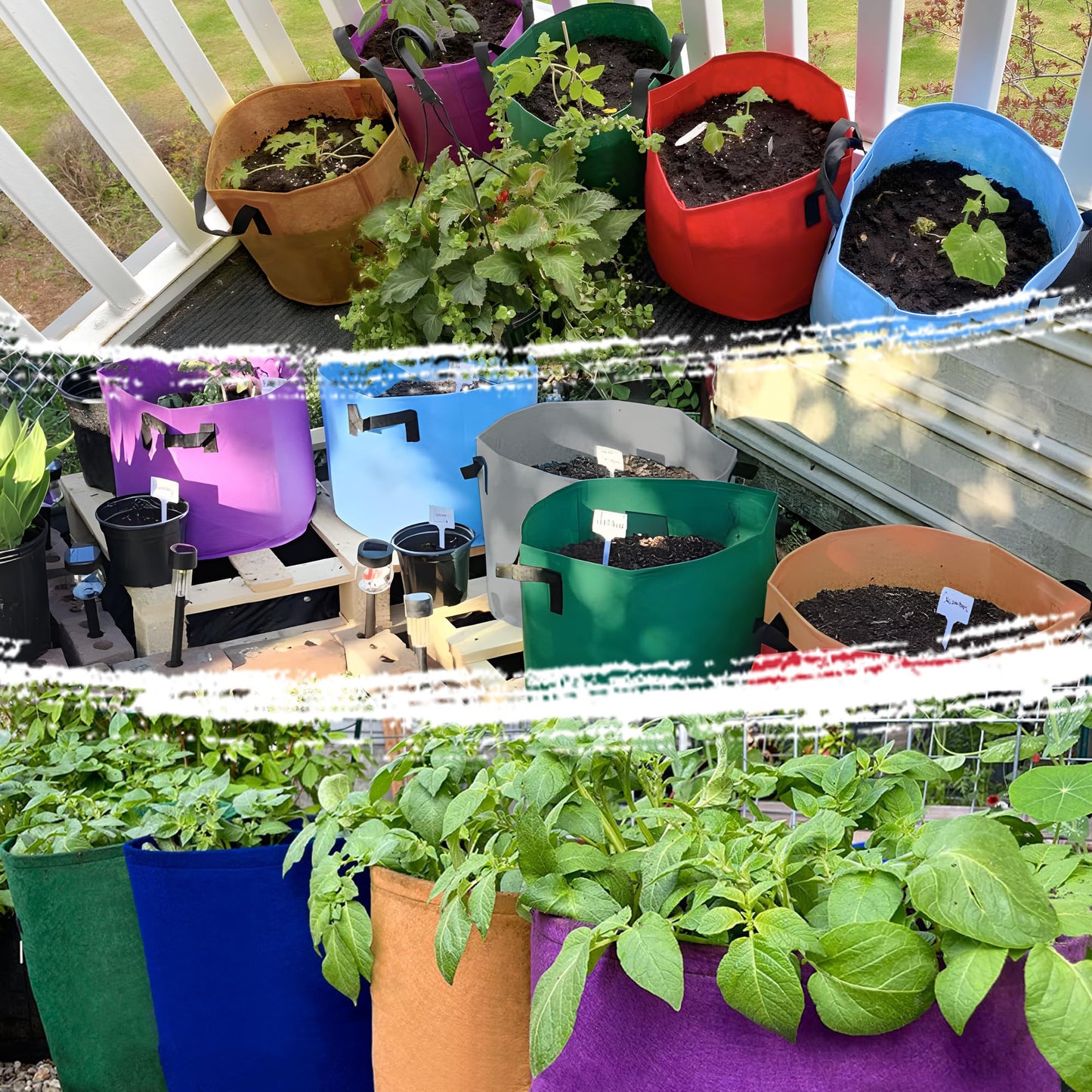 7 Pack 10 Gallon Plant Grow Bags - Mixed 7 Colors with Reinforced Handles & Aeration Design, Ideal for Tomato, Flowers & Fruits