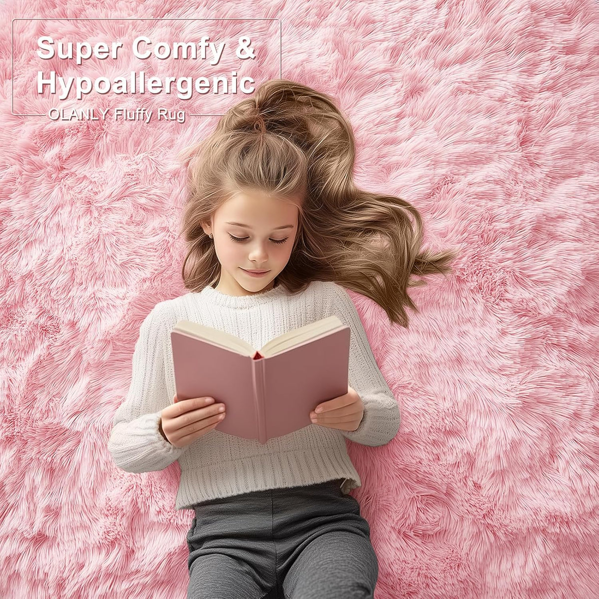 OLANLY Large Area Rug - Soft Fluffy Shaggy Carpet for Living Room & Bedroom | 5x8, Pink