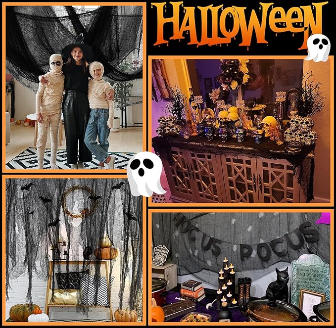 Tlswshsy Large Size 400" x 59" Halloween Creepy Cloth - Black Creepy Spooky Halloween Decorations - Large Size Scary Creepy Gauze for Halloweens Party Supplies Stairway Window Table Doorways Decor