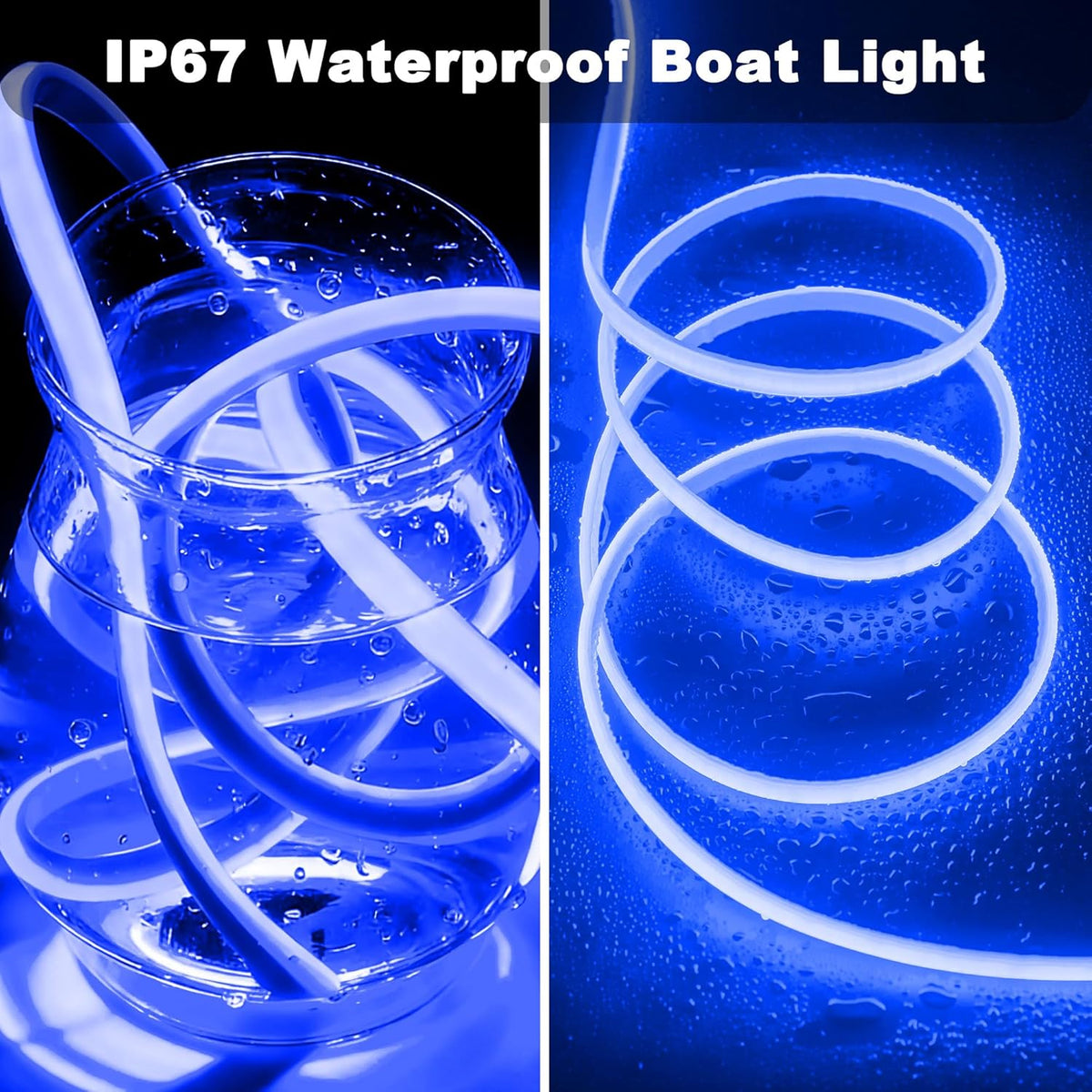 SHUNLEE Boat Led Light Strip Blue 40FT, IP67 COB Waterproof Marine Pontoon Led Lights, Boat Interior Lights for Night Fishing, Kayak, RV, Jon, Bass (40FT-Blue)
