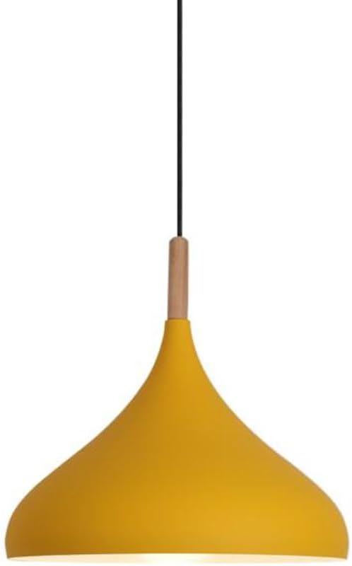 Creative Colorful Wood Metal Pendant Light, Nordic Modern Hanging Light Fixture, Single Rustic Farmhouse Pendant Lamp, Simple Retro Pendant Lighting for Kitchen Island Dining Table (Yellow,12.5in)