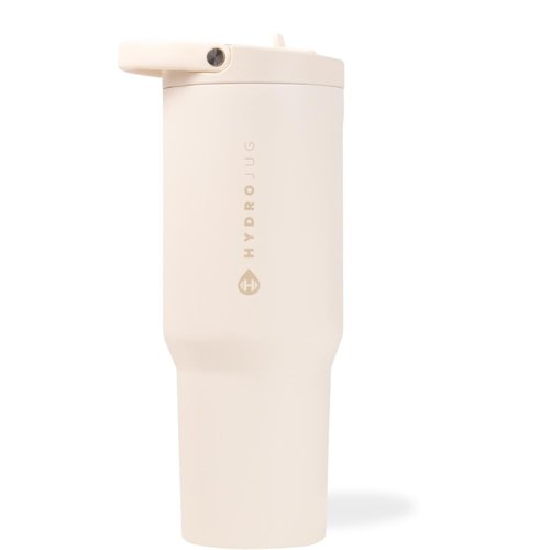 HydroJug Sport - Stainless Steel Tumbler with Straw, Vacuum Insulated, 32oz Leakproof Water Bottle, Ergonomic Design, Reusable, Dishwasher Safe, Rubber Base, Durable for Gym or Outdoors, Cream