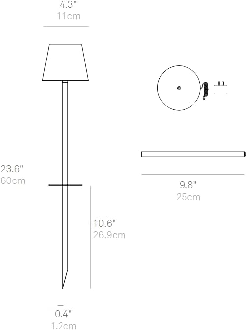 Zafferano, Poldina Peg Pro Magnetic, Rechargeable Cordless Garden Lamp with Touch Controls, Suitable for Garden,Patio and Pathways, Dimmer, 2200-3000 K, Height 23.6 Inches, Dark Grey Color