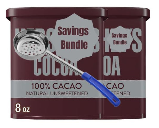 HERSHEE, Natural Unsweetened Cocoa Powder, Pack of 2 (8 oz Each) with Bonus 8 oz Measuring Spoon – Premium Baking & Drinking Chocolate, Rich Flavor, Total 16 Oz Cocoa Powder, Savings Bundle