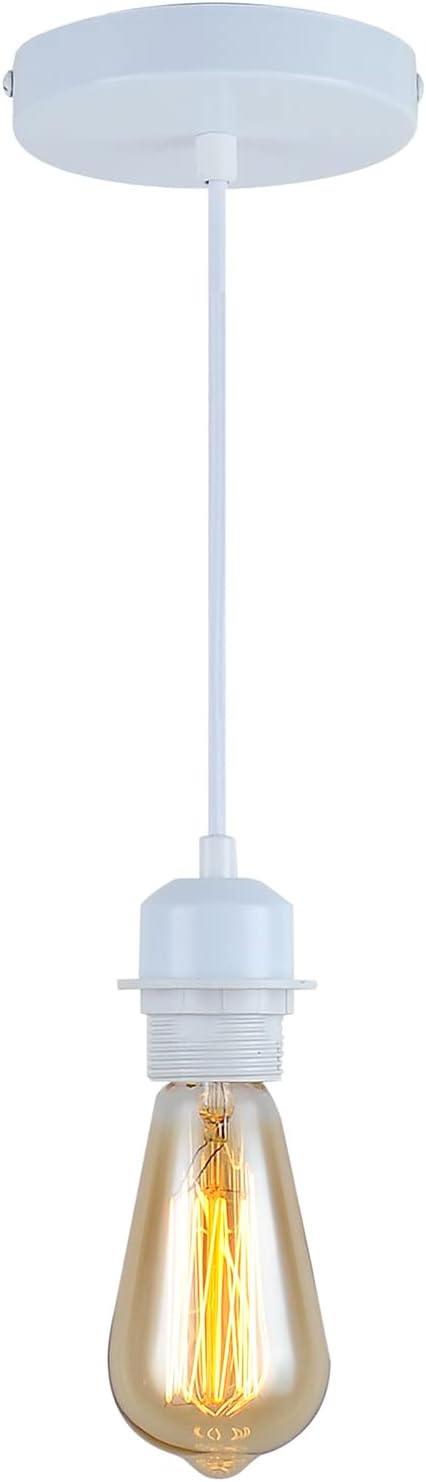 Industrial Mini Pendant Light Kit, E26 Vintage Style White Cord Hanging Light Fixture for Farmhouse Bedroom Home Ceiling Chandelier Decors (White)