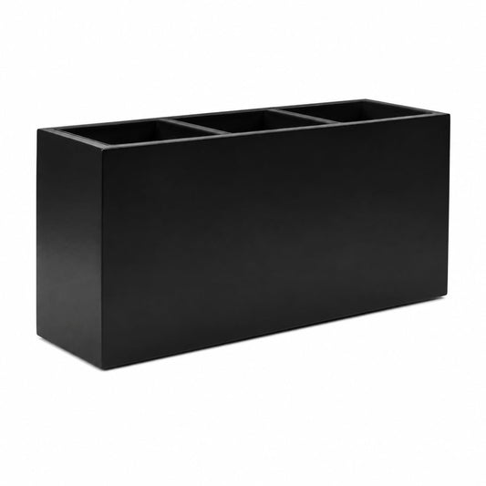 DEPLA LANE Trevano Fiberstone Rectangular Planter (26" L x 9.8" W x 15.7" H) Smooth Finish, Removable Inner Pots, Lightweight, Durable, UV Resistant, Minimalist Indoor Outdoor Plant Pot (M, Black)