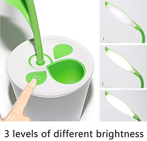 LED Desk Lamp Eye-Caring Nightlight Pea Sprout Table Lamp Touch Control with 3 Brightness Levels Light Home Décor, with Storage Space Pen Holder