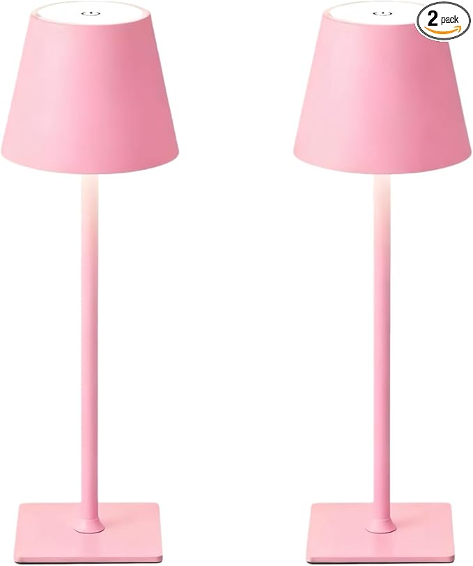 Pink Rechargeable Table Lamp Set of 2,Cute Small Pink lamp for Girls Bedroom Accessories for Dorm Room Bedside Nightstand Shower Lamp,Cordless Desk Lamp Touch Lamp,Home Decor